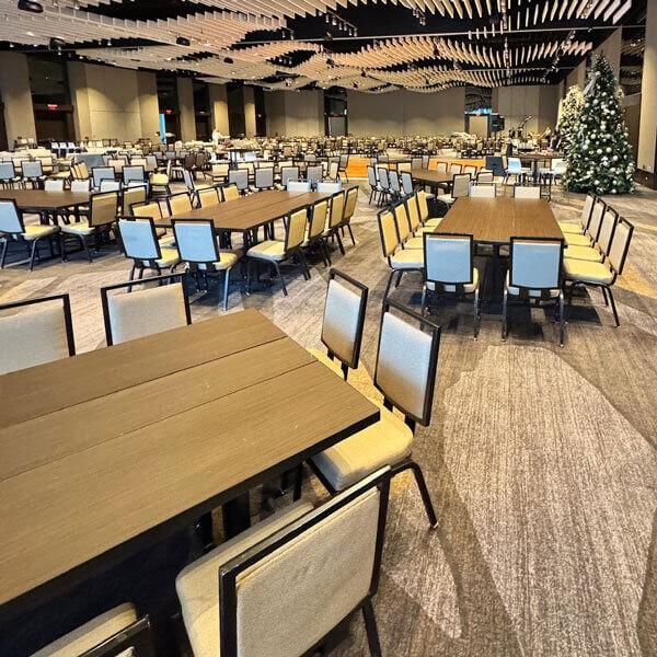 Spacious banquet hall with table seating setup for events in Dallas, TX